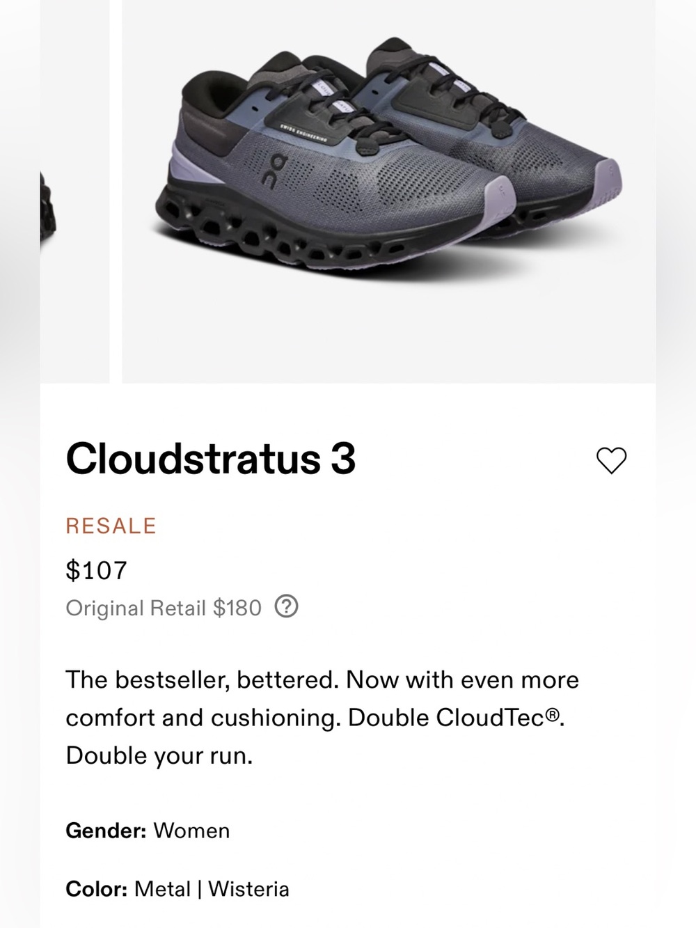On Cloudstratus 3 Womens Sz 7M Metal/Wisteria 3WD30121234 Very nice. Clean!